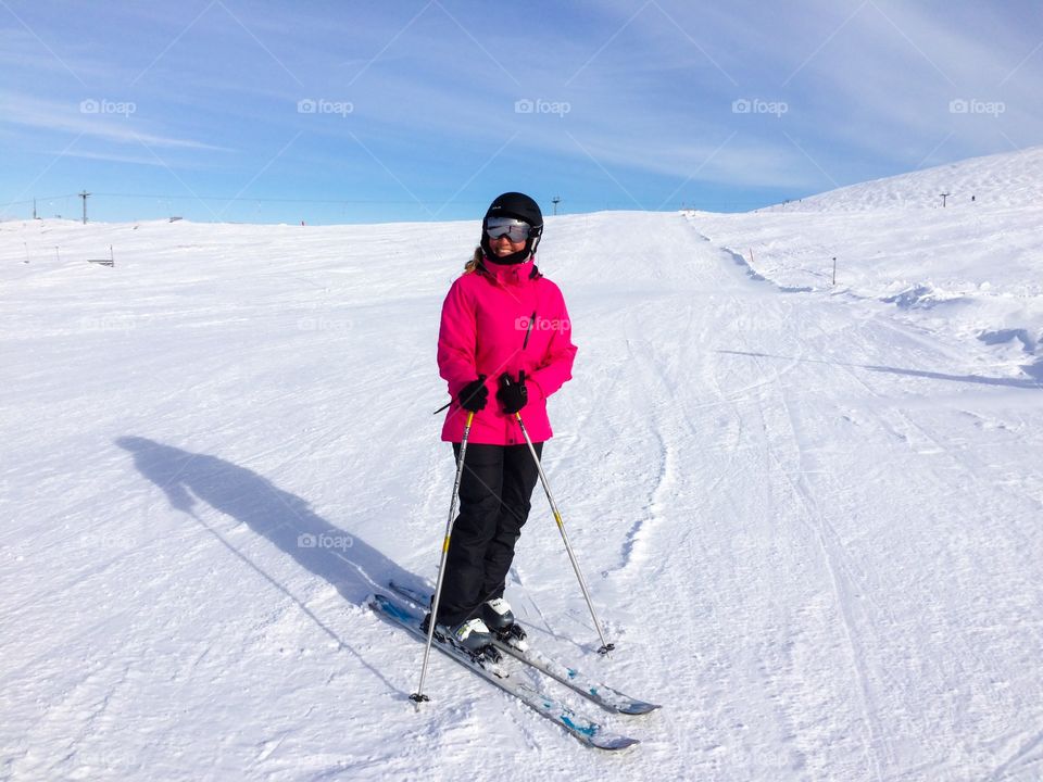 Woman skiing on mountain