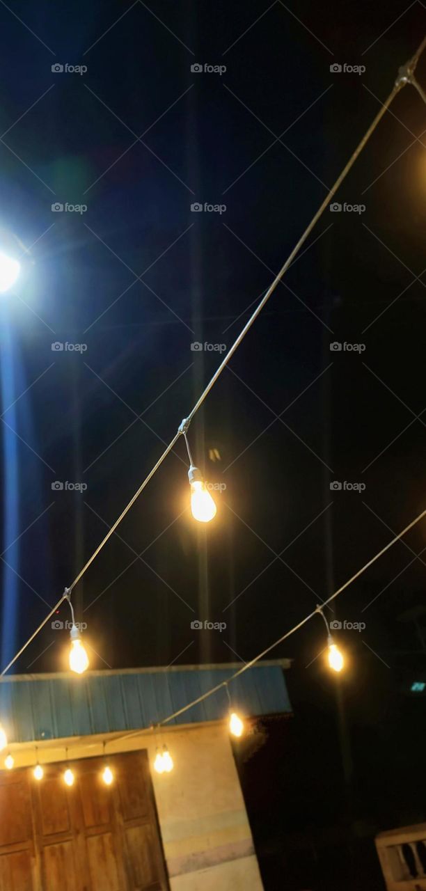 Courtyard lights are turned on at night