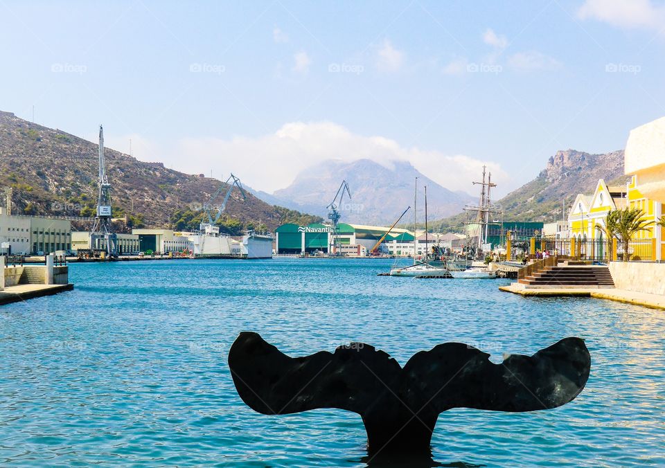 Artwork of a whale in the harbor of Cartagena 
