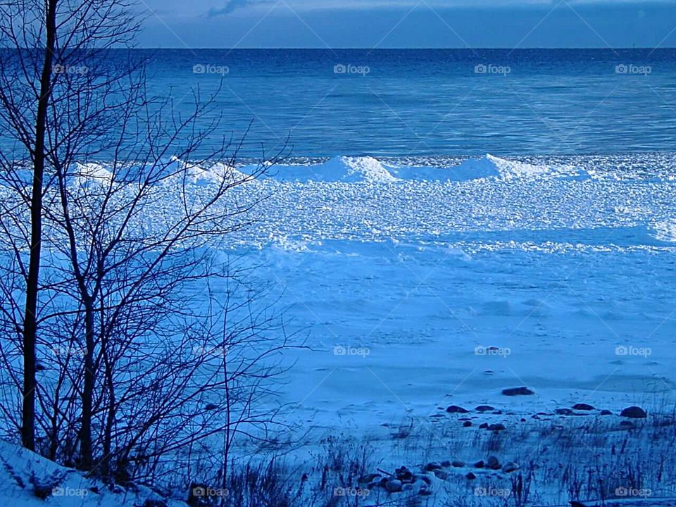 Ever changing snow and ice on the Straits of Mackinac