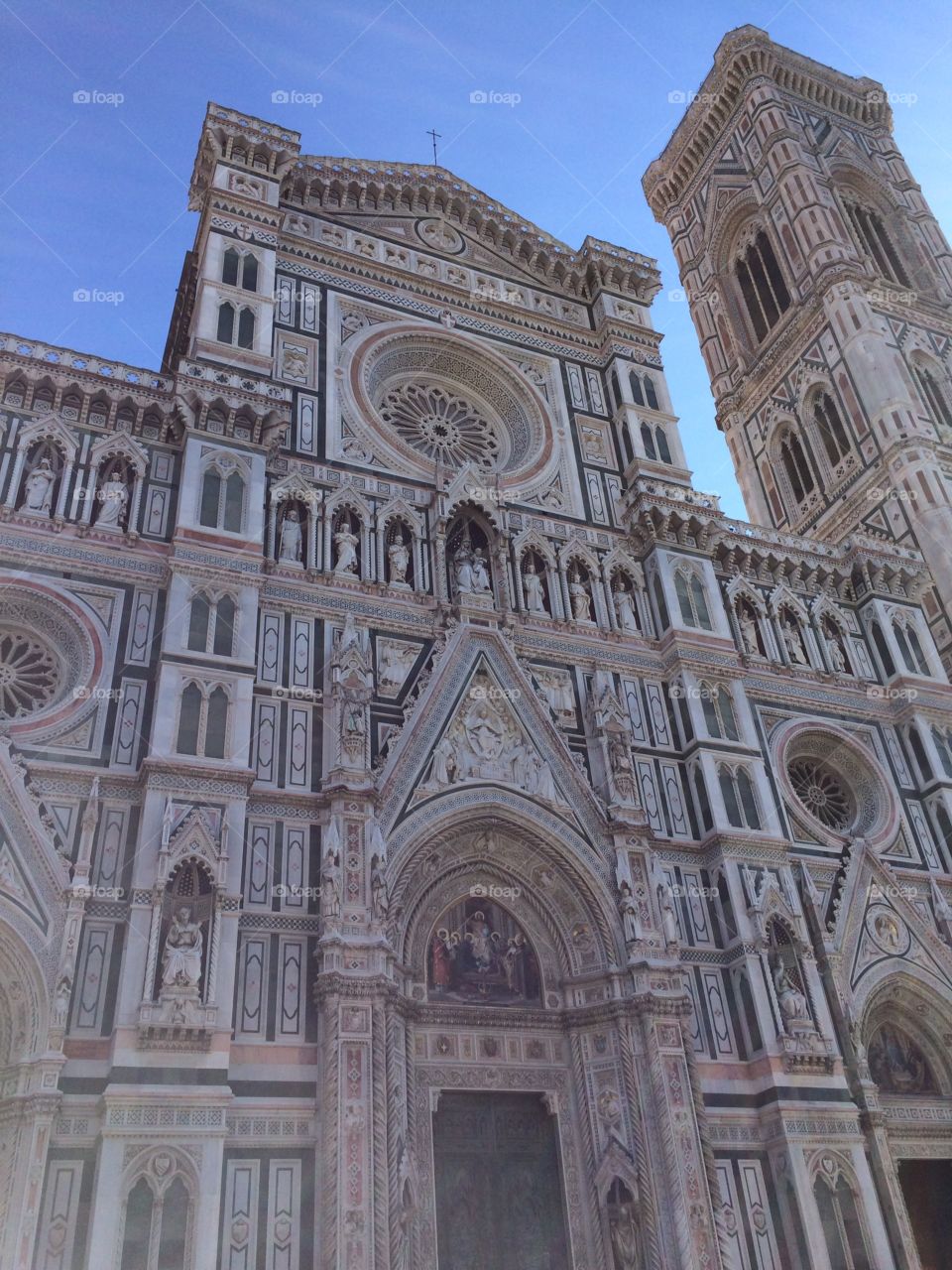 View of the details on the Cathedral of Santa Maria del Fiore in Florence, Italy. 