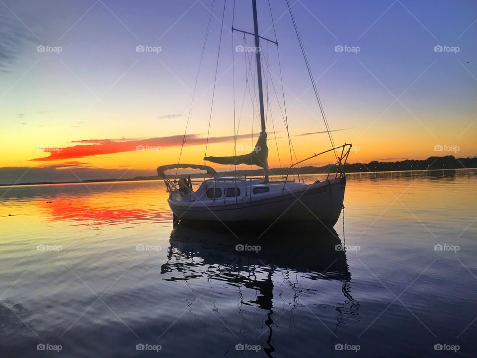 Water, Sunset, Boat, Sea, No Person