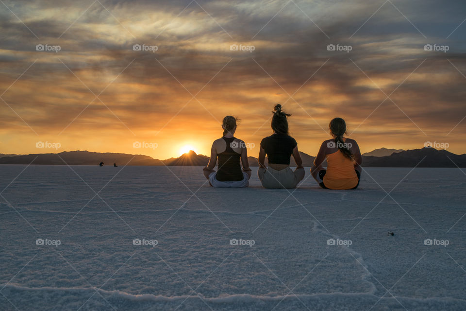 Sunset on the salt flats is a nice time to sit down and take a break