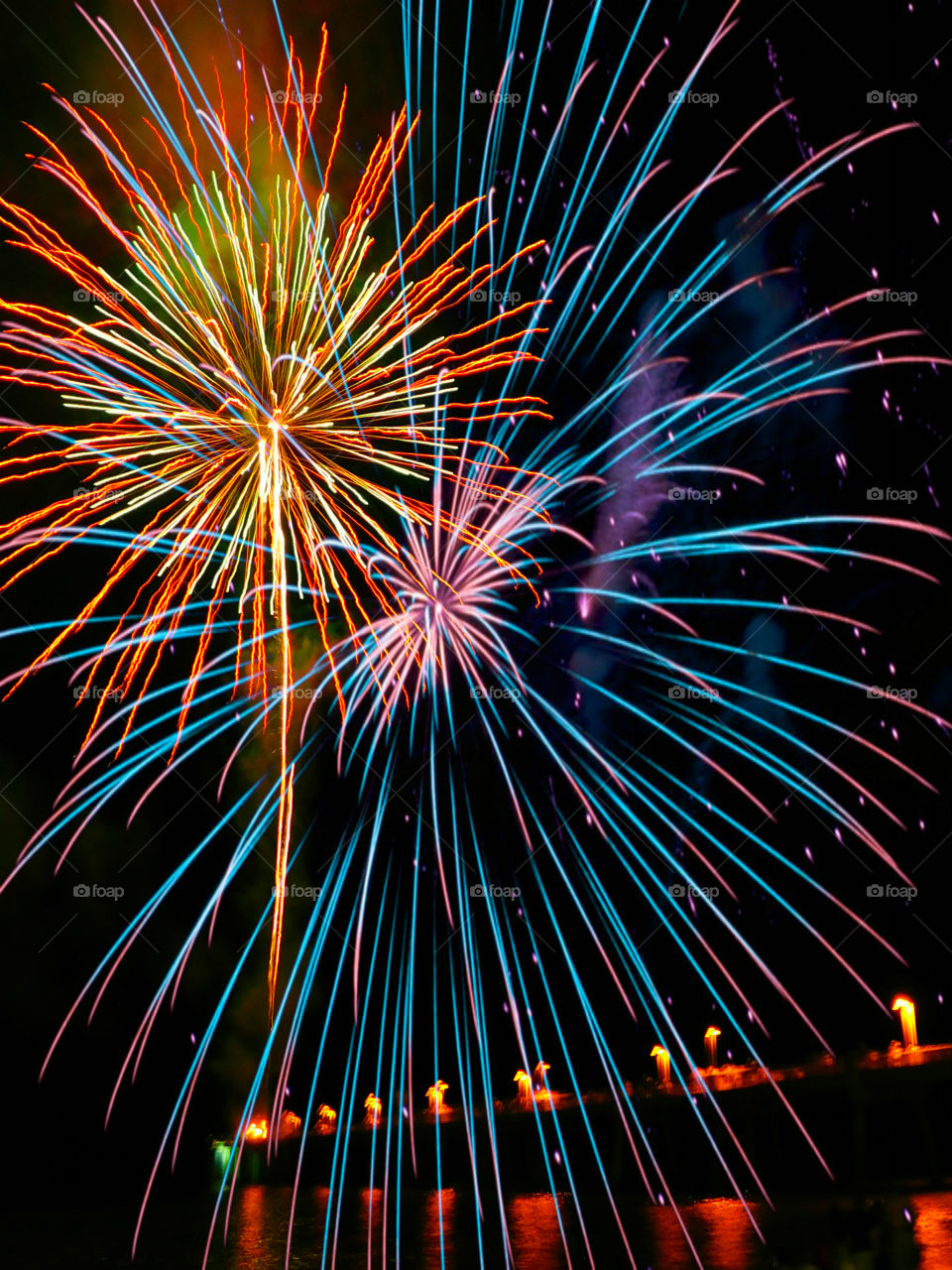 Firework display at night