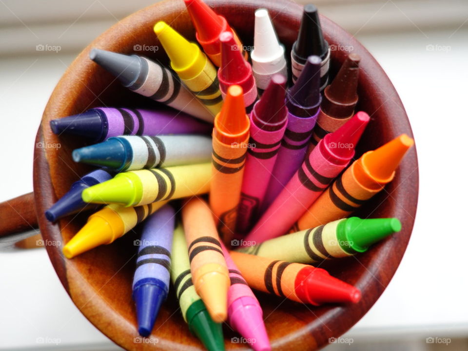 a cup of crayons