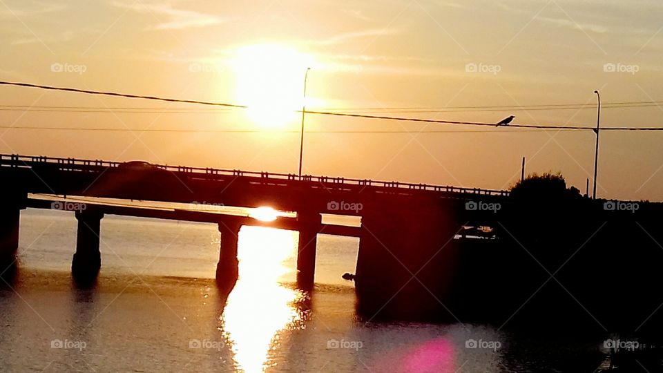 Sunset, Bridge, Dawn, Water, Evening