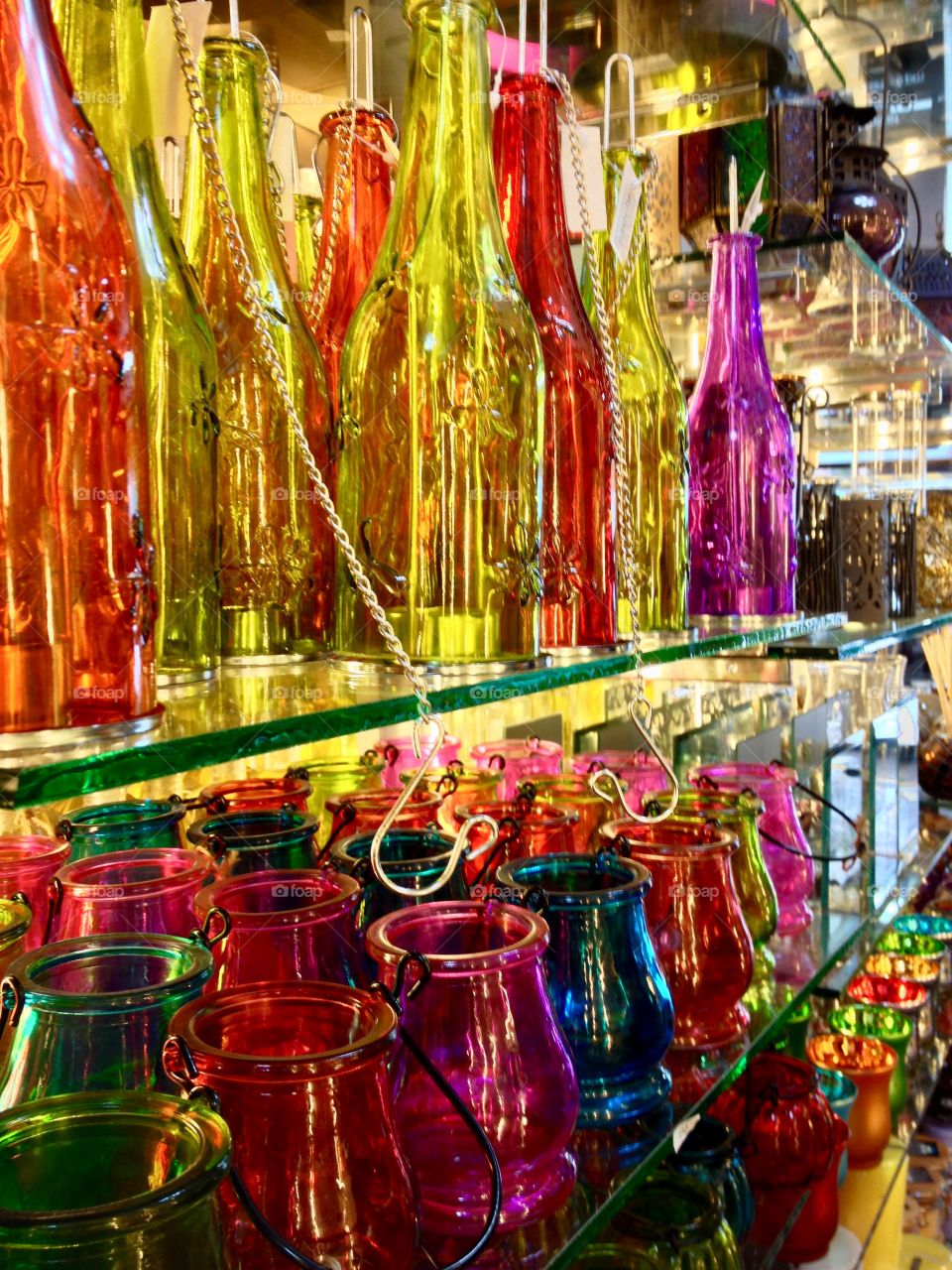 Colorful glassware in Chatuchak Market in Thailand