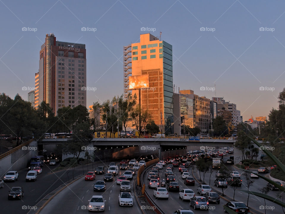 Rush Hour in Circuito Interior "Melchor Ocampo" near Chapultepec Park in Mexico City, Mexico