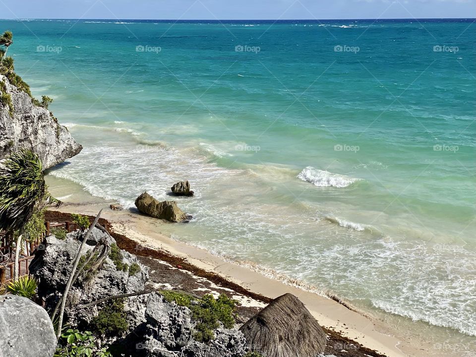 Looking out over the Caribbean from the top of a cliff