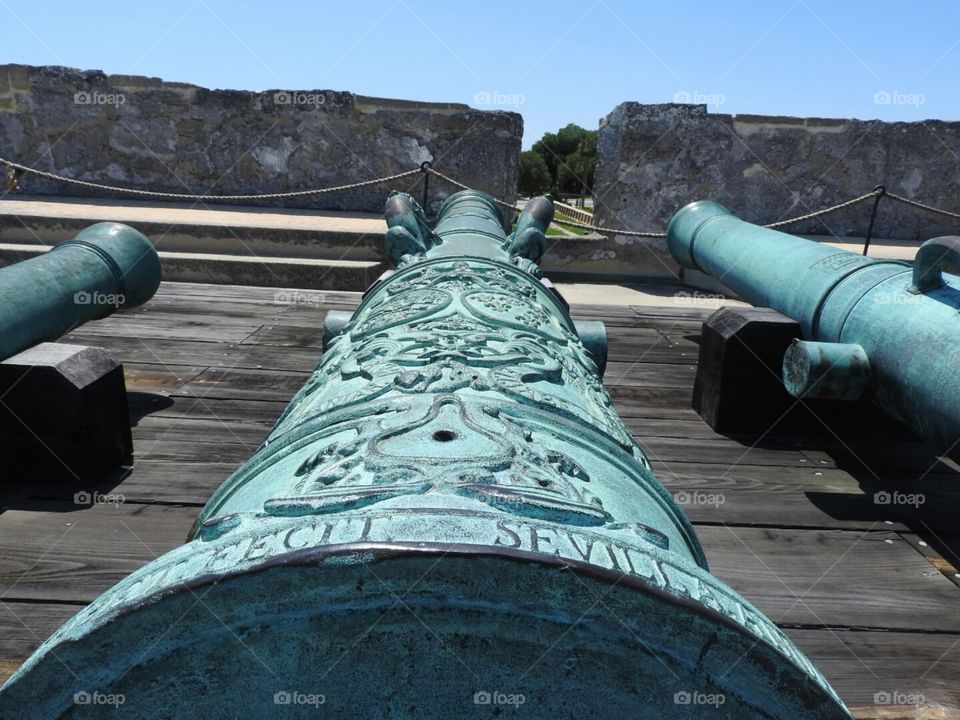 Ornate cannon at San Marcos de Castillo fort in St. Augustine.