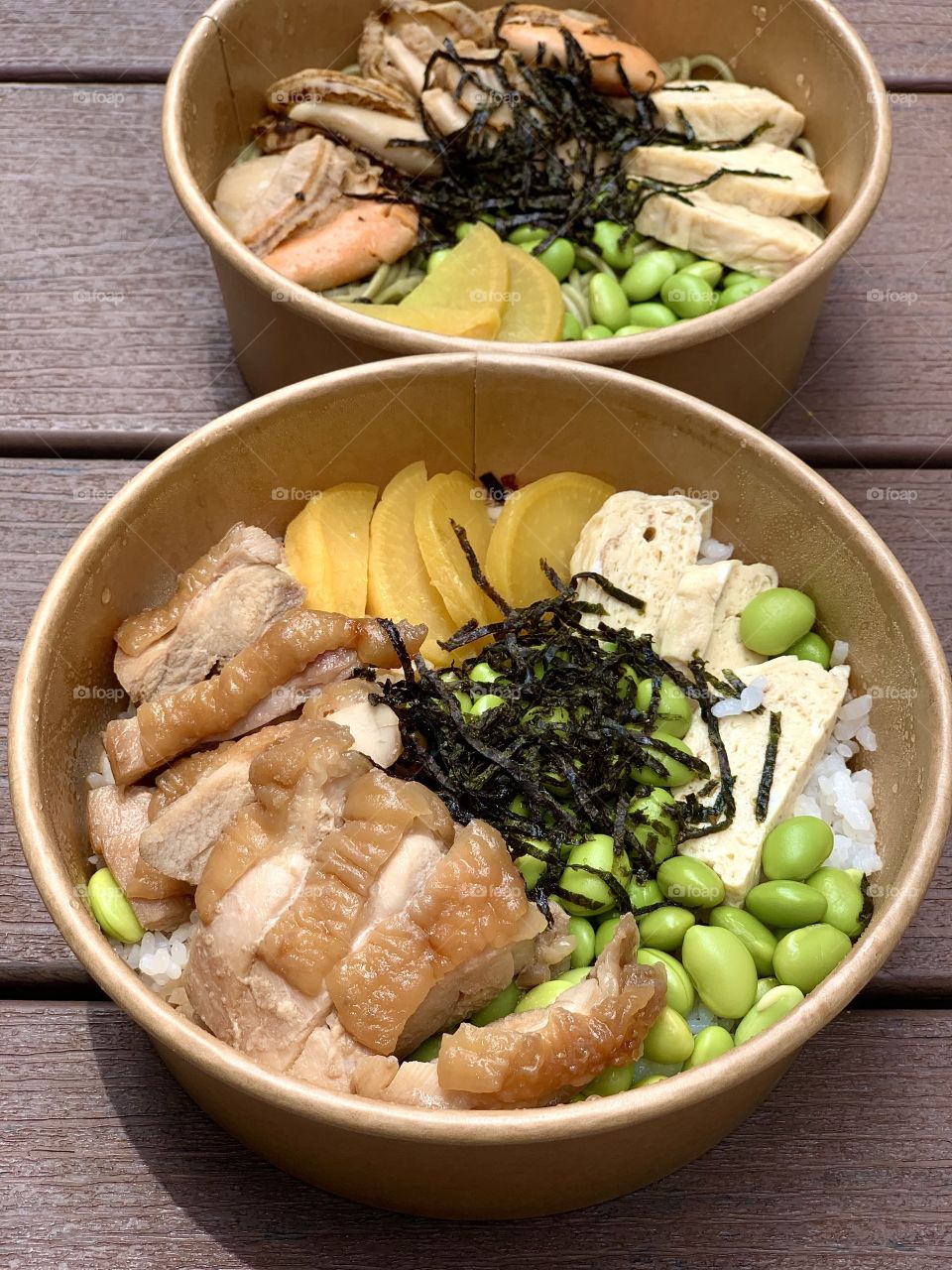Wafu butter Japanese large hotate cha soba and teriyaki chicken donburi 