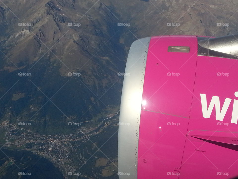 on the plane. window view