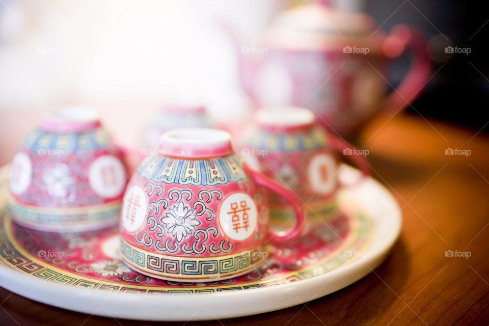 Traditional Chinese tea cups, shallow depth of field 