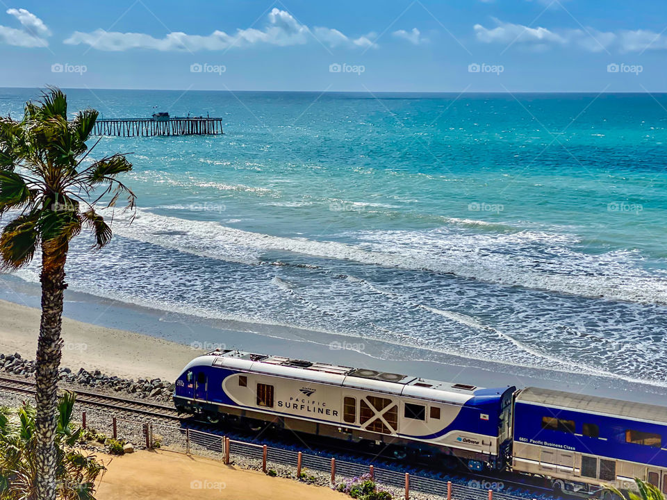 Foap Mission, Editors Choice: Photo Of The Week! Southern California Coastal Landscape, Surfliner Train With San Clemente Pier And Beach Trail.