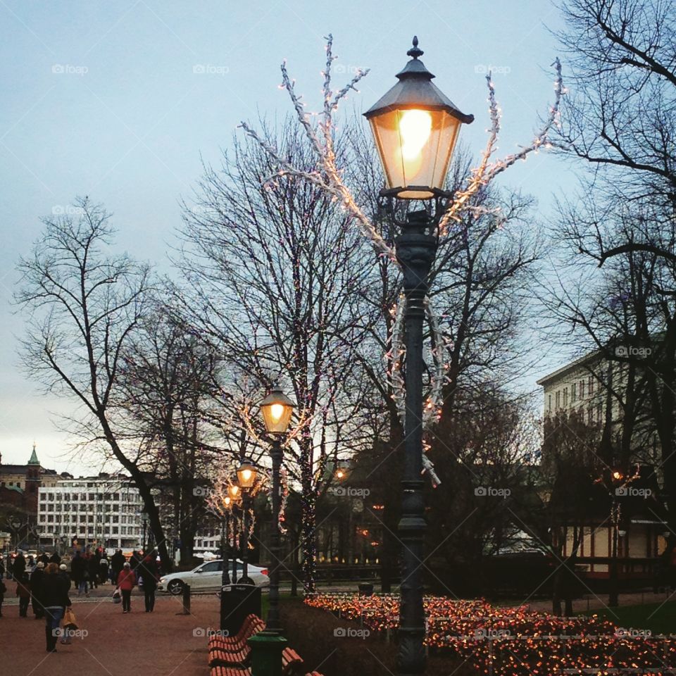 Dusk in Helsinki . Christmas lights in Helsinki  Christmas 