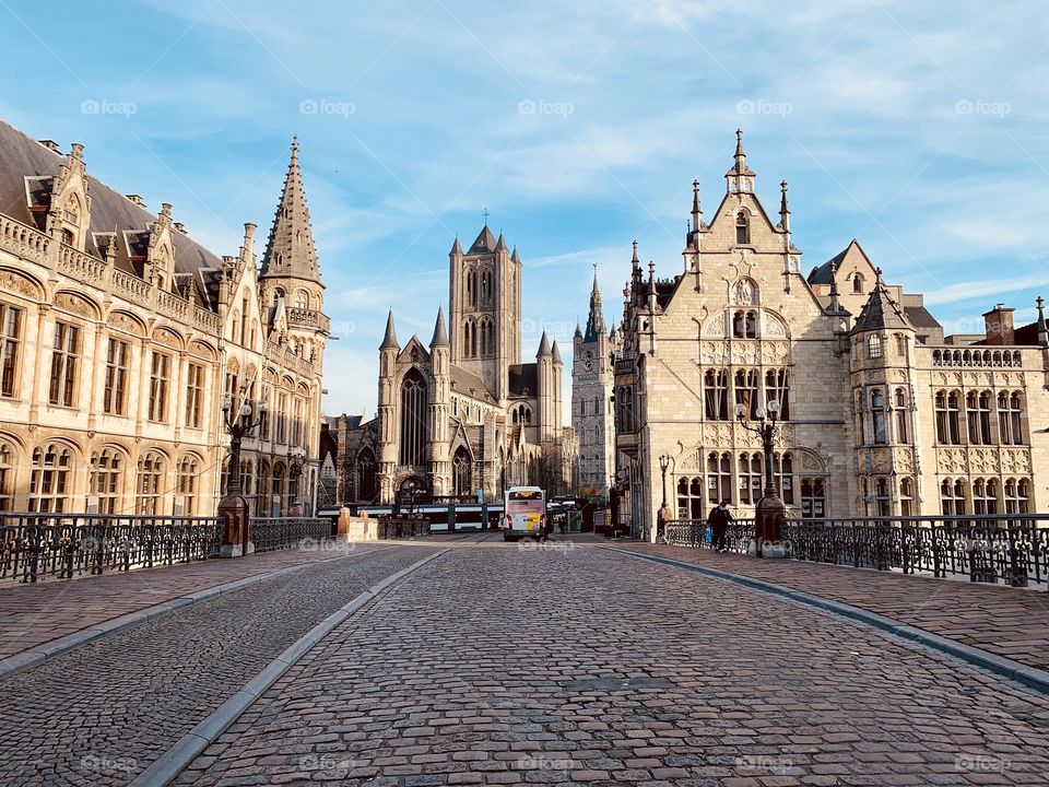 Historic buildings in Ghent City Center, Belgium 