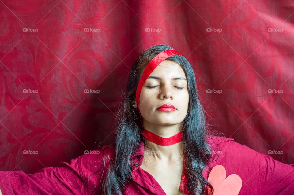 Woman in magenta color world.