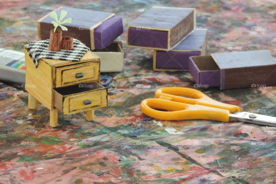 My miniature nightstand, made of matchboxes..