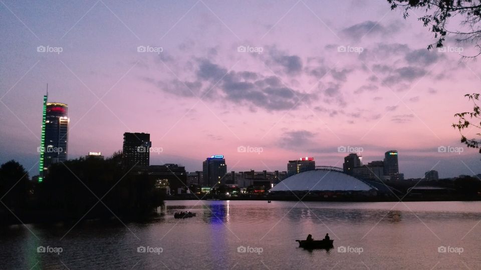 Pink sunset in Minsk, Europe