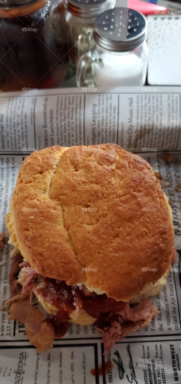pork barbecue biscuit sandwich