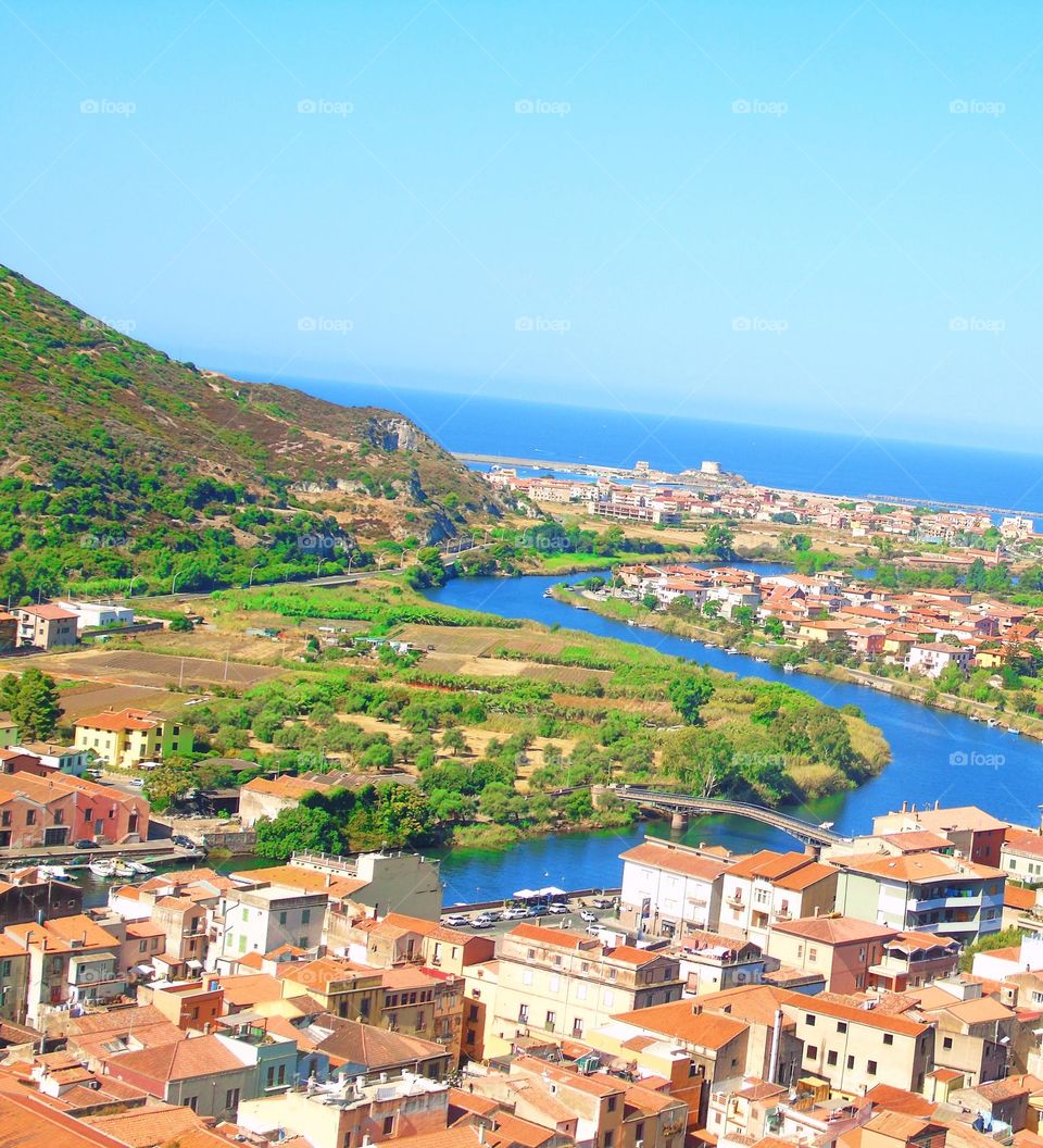 this is a panoramic shot taken from the top of the tower of bosa castle.