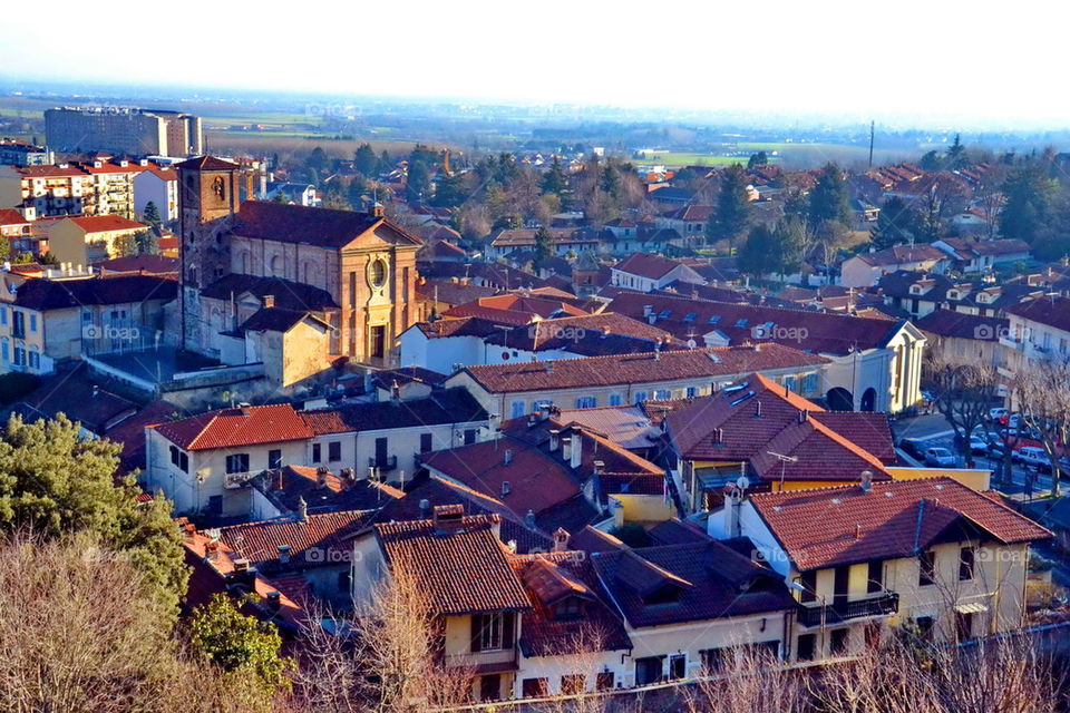 landscape, country, city, homes, outdoor, roof, sky, horizon, church,