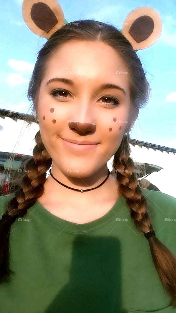 Beautiful girl dressed up as a Chipmunk for Halloween