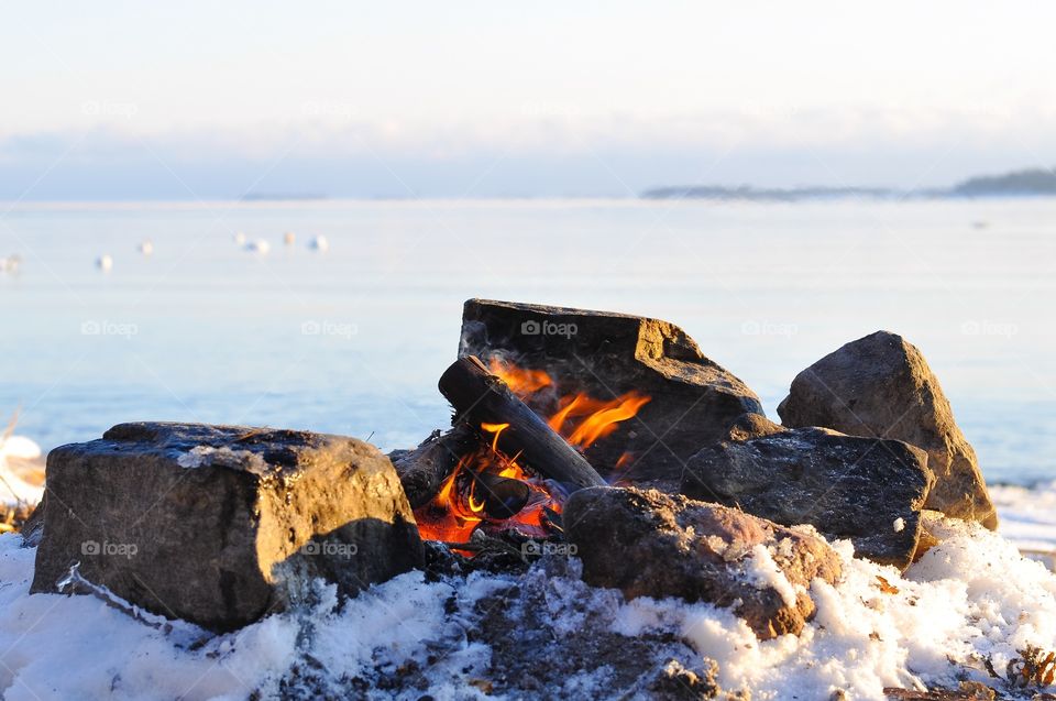 Close-up of bonfire in winter