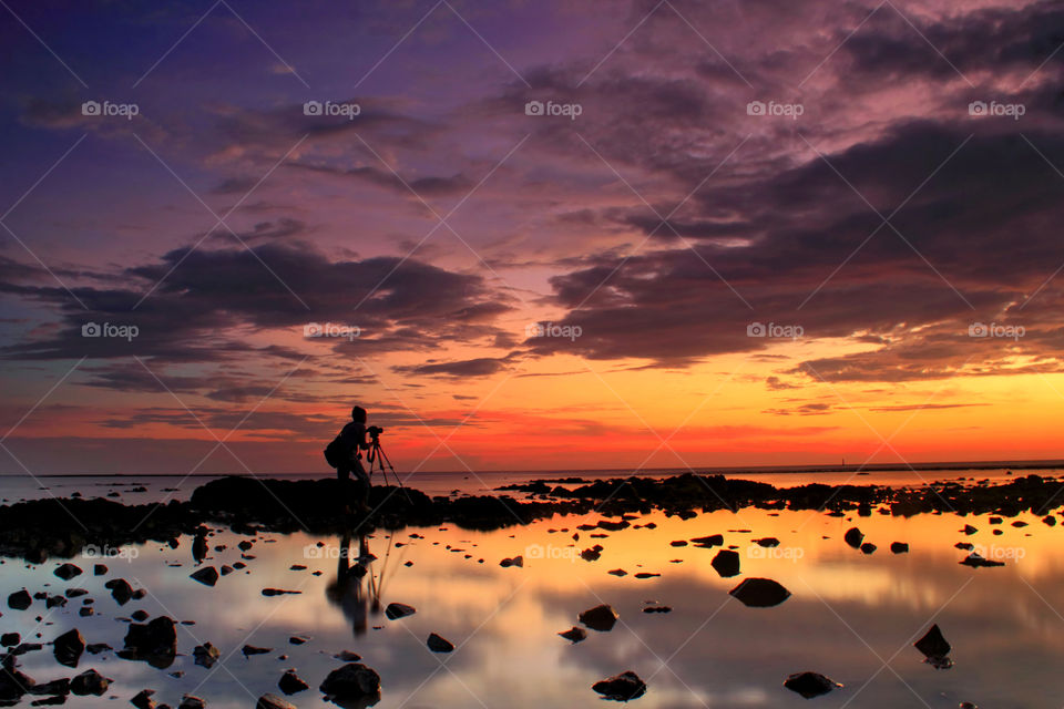 sunset at Batakan beach, South Borneo, Indonesia,