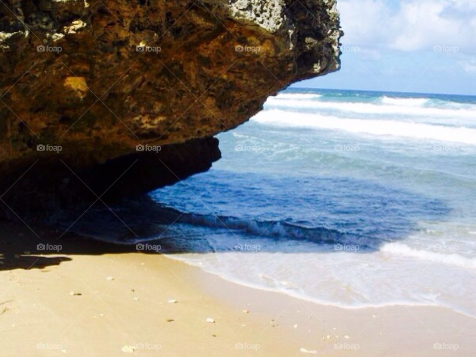 Rock on the beach . Barbados 