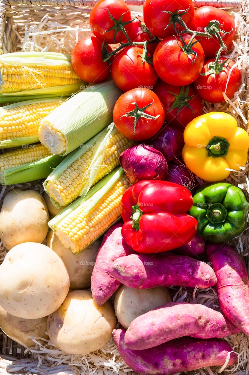 Fresh vegetables in wicker basket
