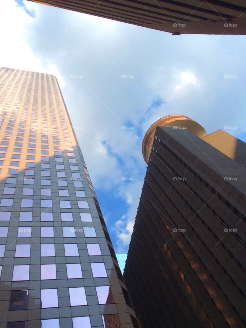 Downtown Houston. Shot from the sidewalk In downtown Houston