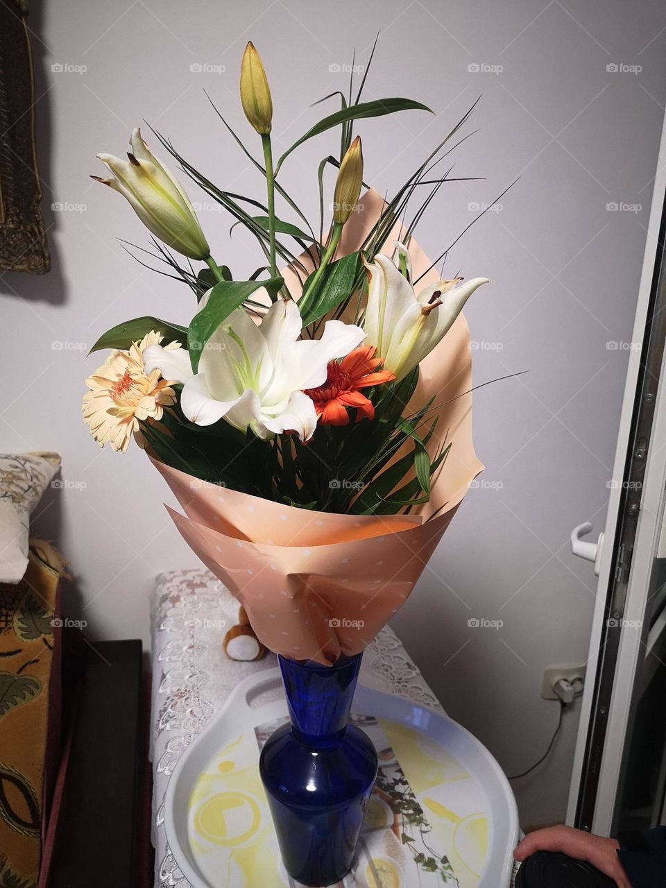 Flowers in a blue vase