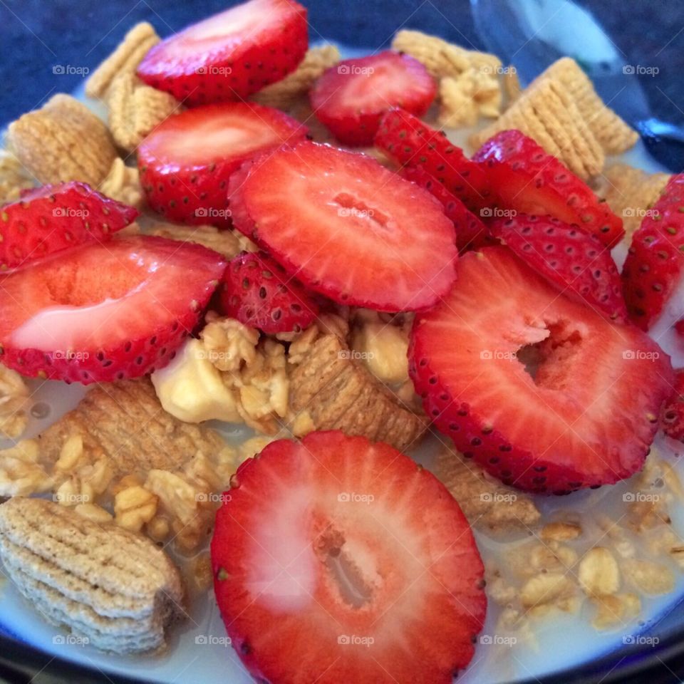 Oatmeal Squares, Granola & Strawberries. Oatmeal Squares, Granola & Strawberries with Skim Milk 