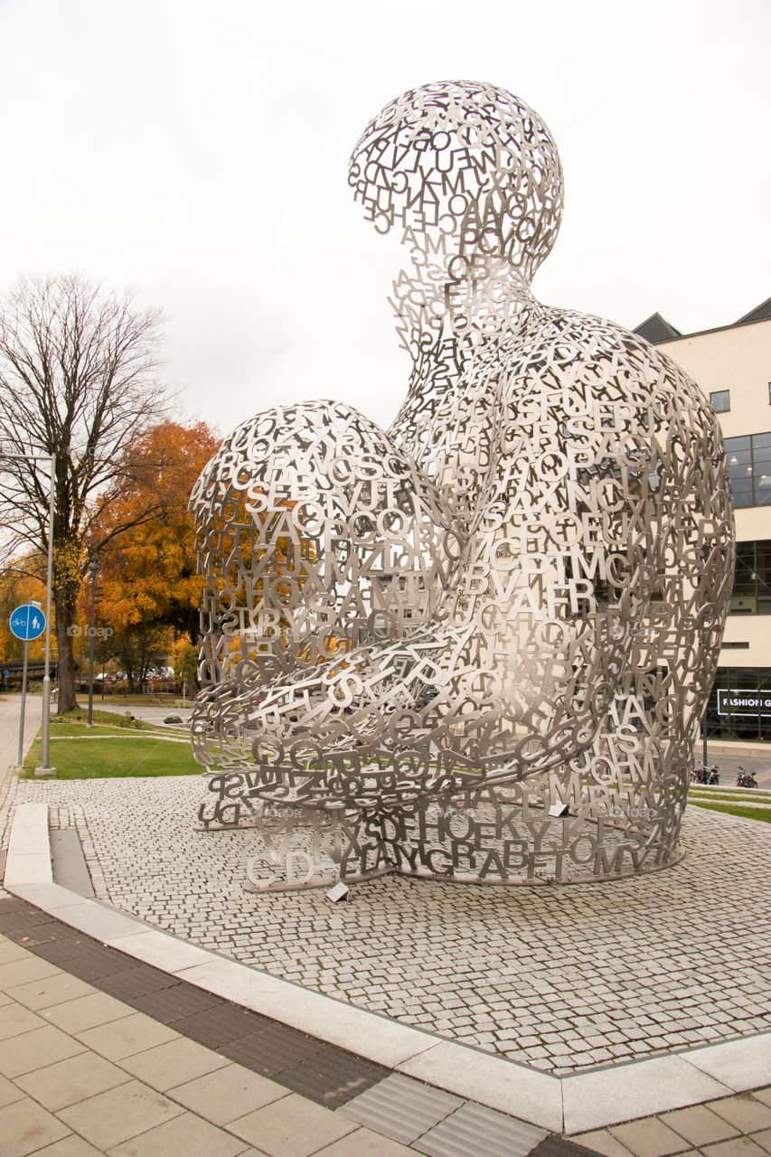 large sculpture made from letters, outside the university of Borås Sweden