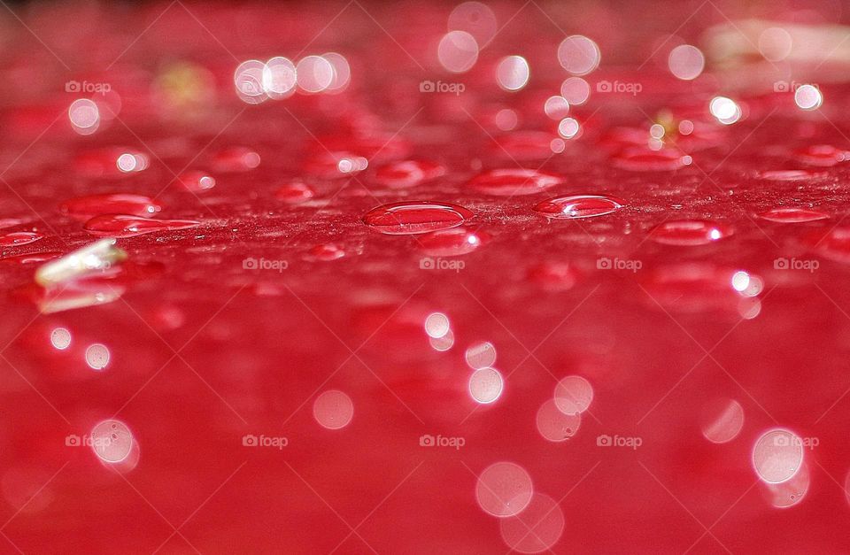 Water drops on the red surface