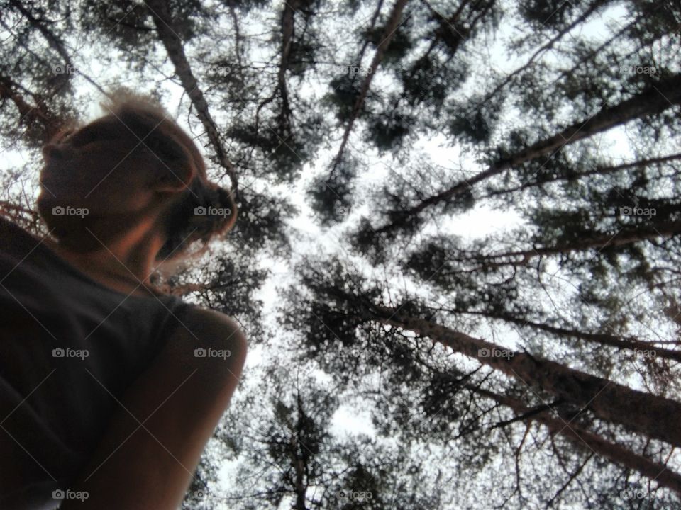 girl selfie on a forest nature background