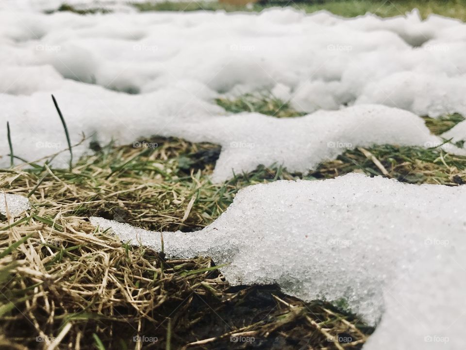Close up picture of the snow melting. 