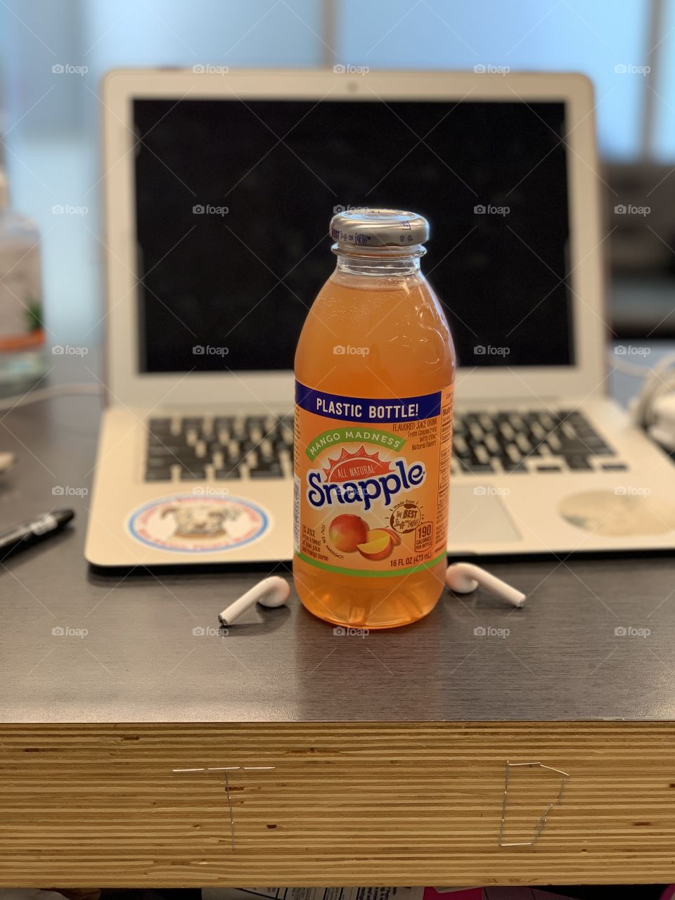 Snapple bottle on desk 
