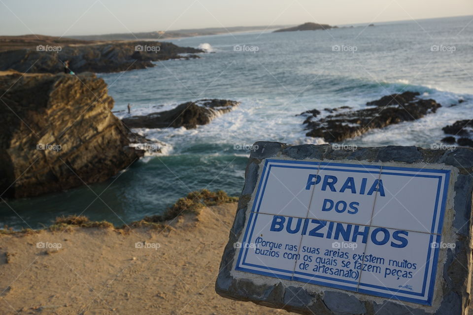 Vintage sign at the beach in Portugal, praia dos buizinhos