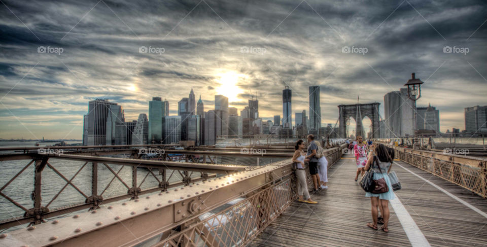 usa new york brooklyn bridge skyscrapers by paulcowell