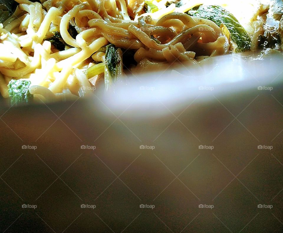 Fried noodles on the pan