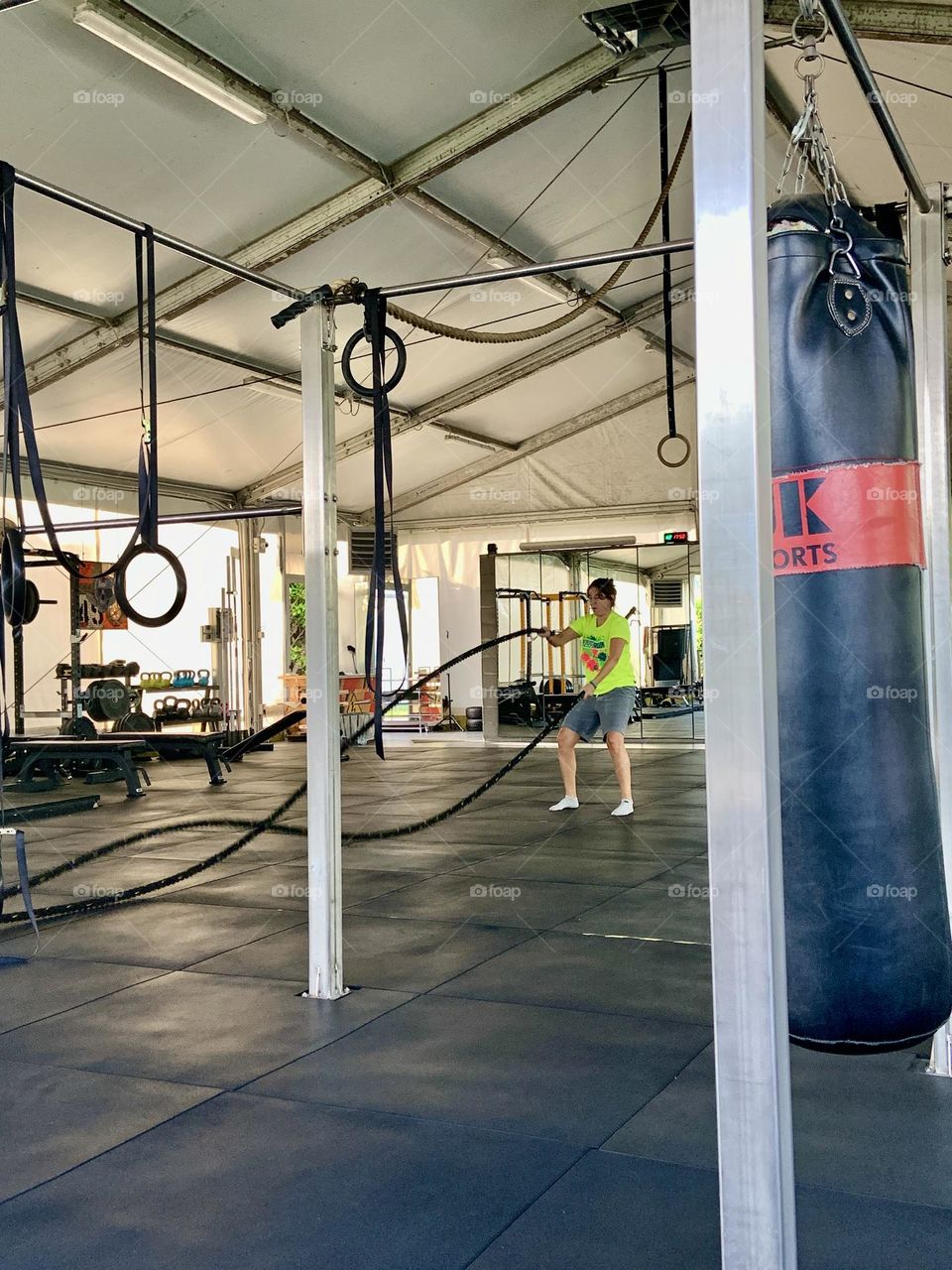 Exercise with big rope