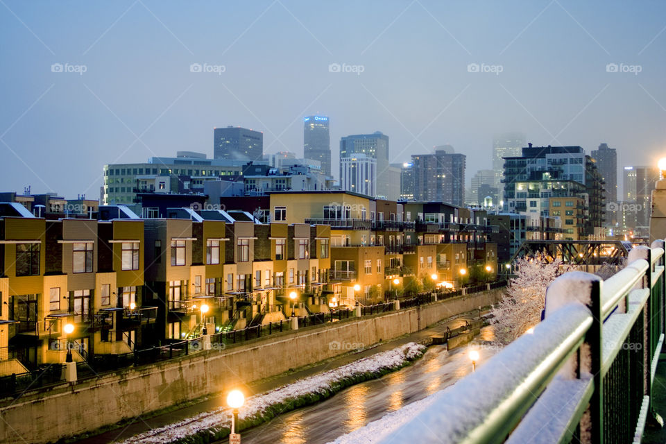 Cityscape. A row of buildings along a river