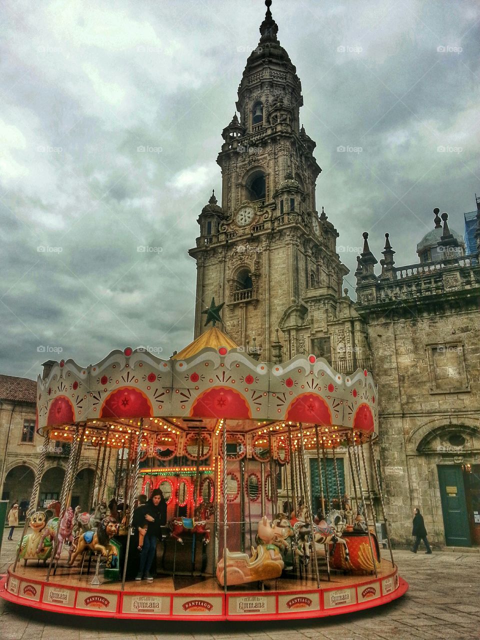 Clock Tower from A Quintana Square. Clock Tower, Santiago de Compostela Cathedral