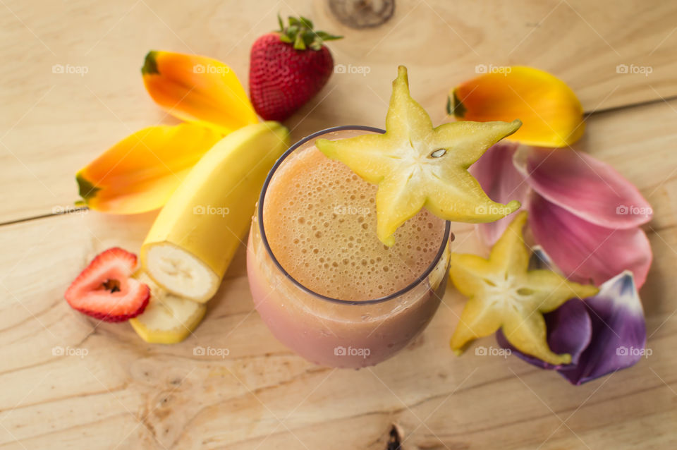 Mixed healthy smoothie with strawberry