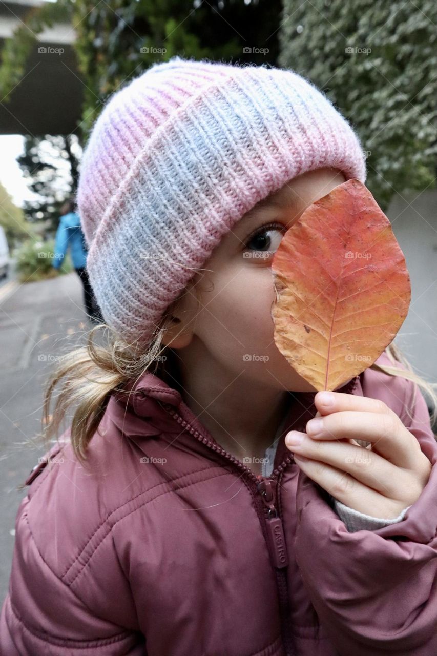 A girl and a leaf