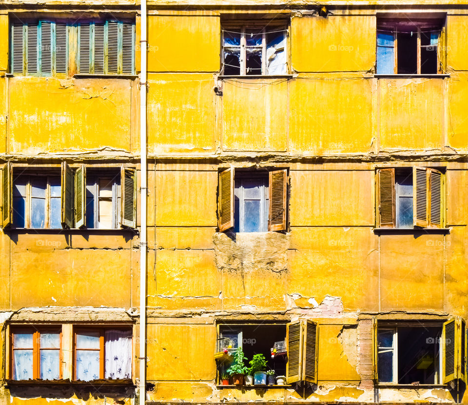Yellow Old Building Wall With Windows
