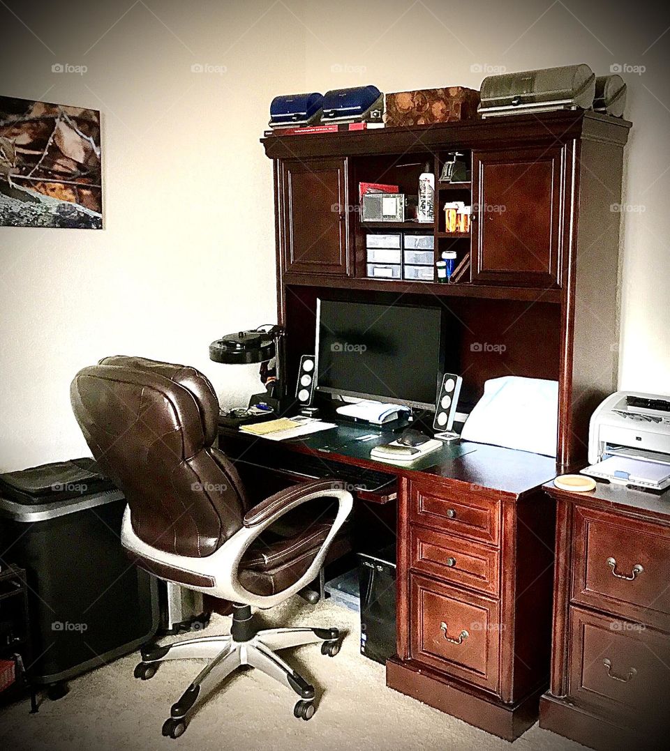 Desk in a working home office.