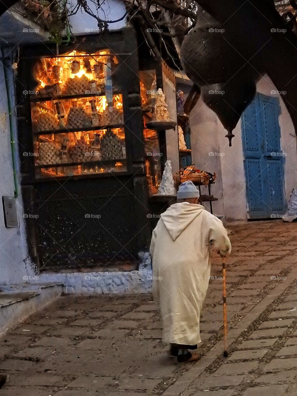 Old man walking in the Medina